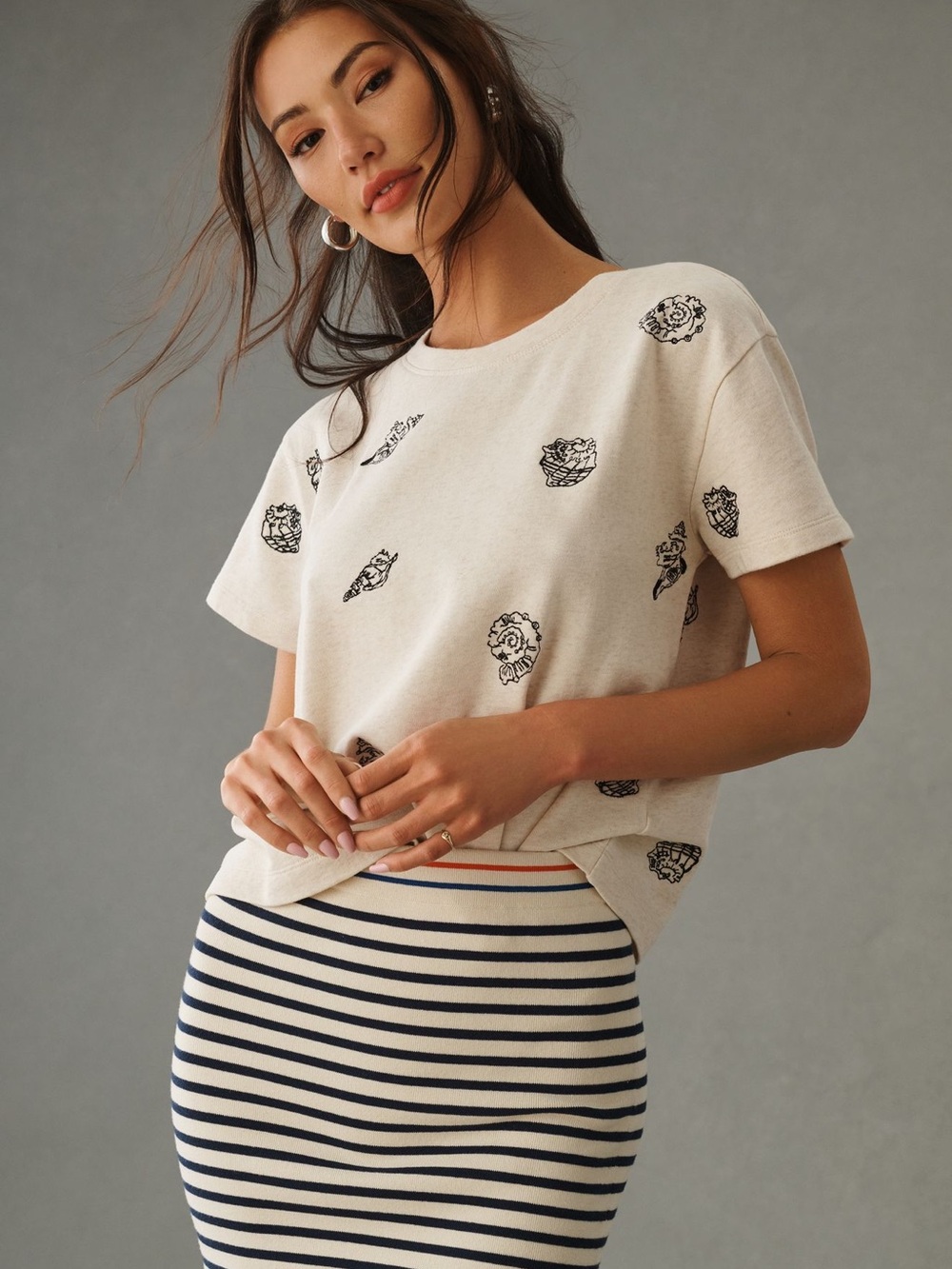 Maeve Embroidered Shell Short-Sleeve Sweatshirt